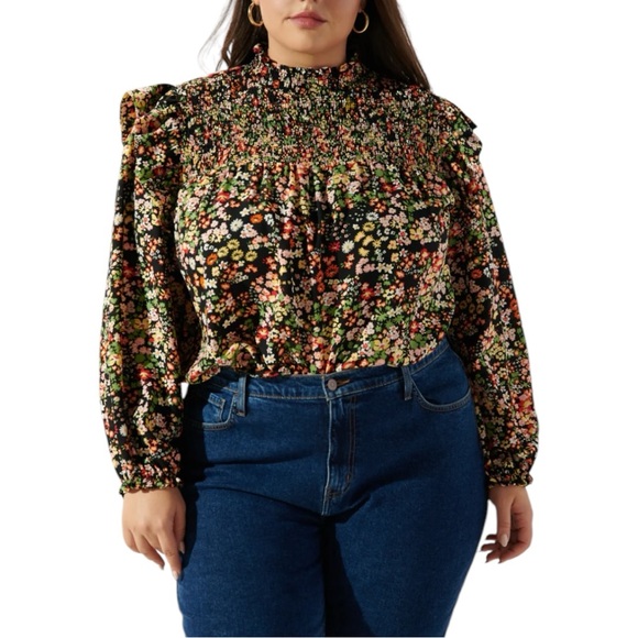 Sugarlips Malta Wildflower Naomi Smocked Yoke Blouse size 3X Long Sleeve NWT - Picture 1 of 12